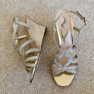 sparkly gold wedge heels